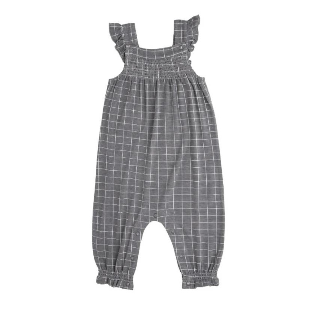 Angel Dear 12/18M Smocked Front Coveralls - Gray Grid